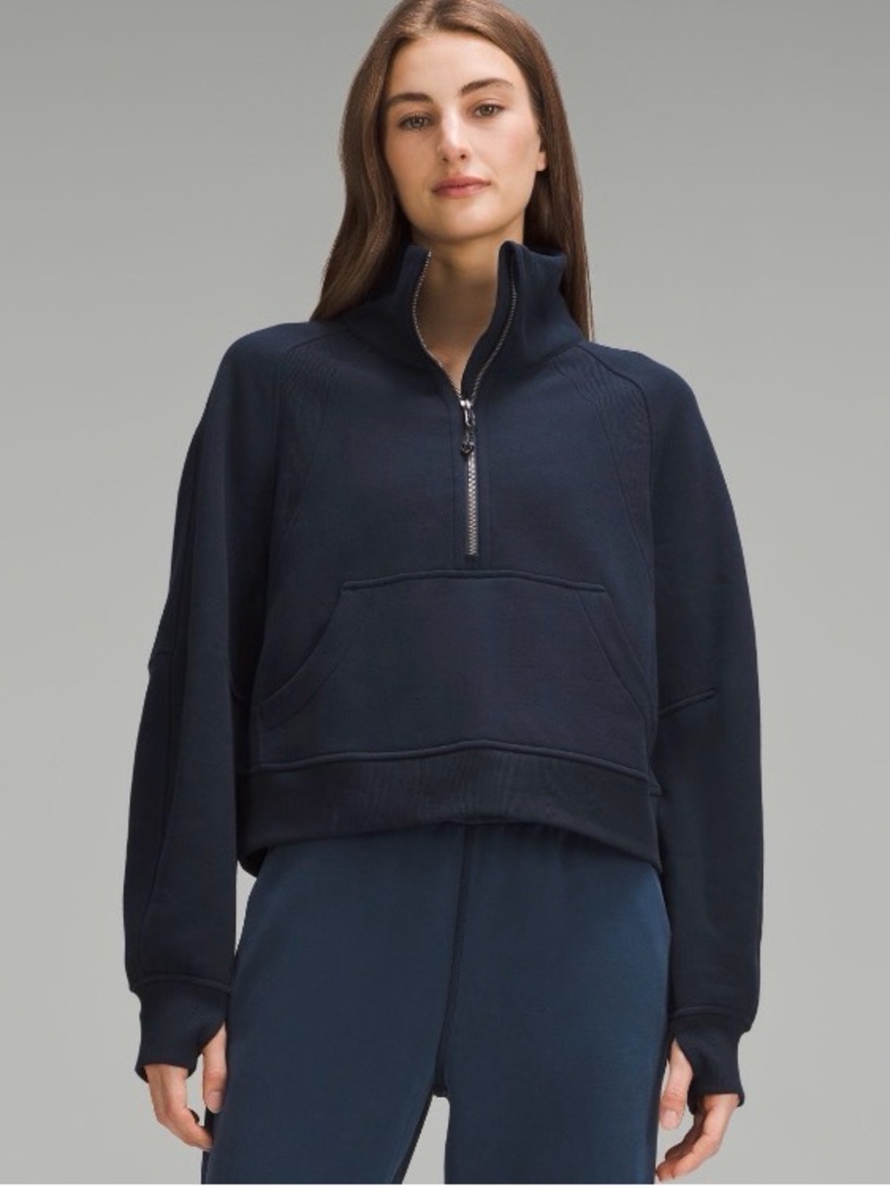 lululemon navy blue scuba funnel neck half zip xs/s